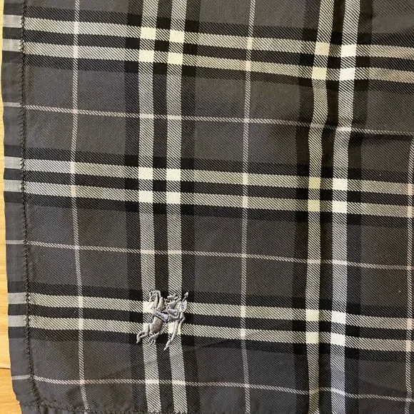 BURBERRY Black & Gray Plaid Square Scarf / Handkerchief - Picture 2 of 4